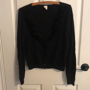 JCREW ruffle neck black cardigan.